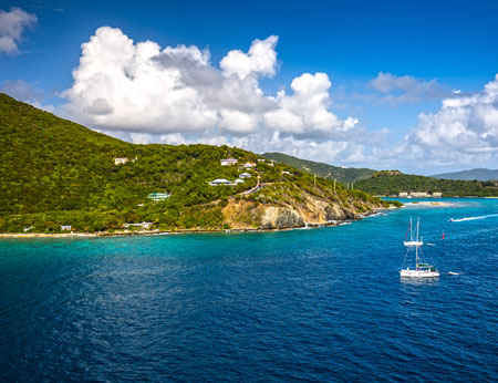 Coastline along a Road Town in Tortola, British Virgin Islands 